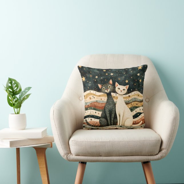 Almofada Night Sky Cats Throw Pillow (Cadeira)