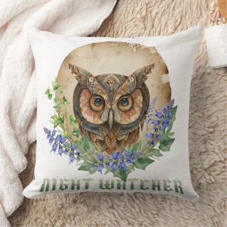 Almofada Night Watcher Boho Owl Illustration