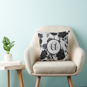 Almofada Noir Floral Moderno Da Borboleta Com Monograma