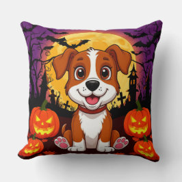 Almofada 🌙🐾 Noite de Abóbora de Cachorrinho Fofo Cheer de