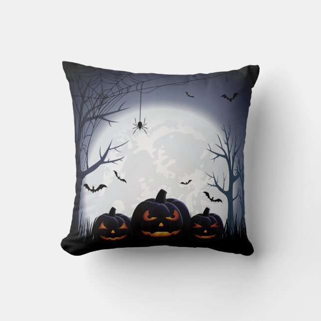 Almofada Noite de Halloween com Pumpkin e morcegos voadores (Frente)