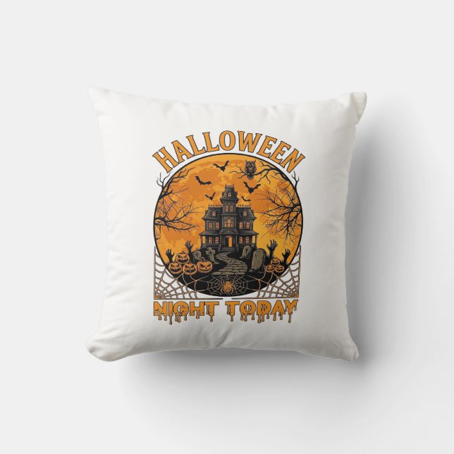 Almofada Noite de Halloween Hoje Mansão Assombrada Abóboras (Frente)
