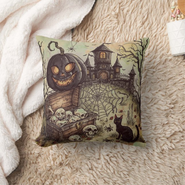 Almofada Noite de Halloween: O Abóbora Preta Assustadora Gu (Cobertor)