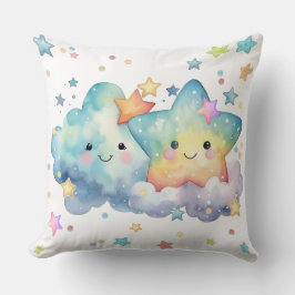 Almofada Noite Estrelada De Aquarela Com Nuvens