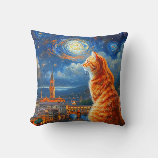 Almofada Noite Estrelada Sobre Florença | Arte de Gato Geng (Frente)