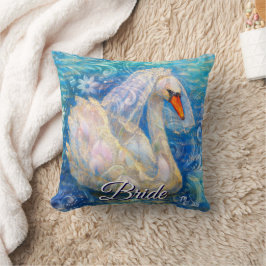 Almofada Noiva de Cisne c/Véu em Azul-Água Branca Personali