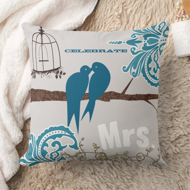 Almofada Noiva Teal Damask Beijing Love Birdcage (Cobertor)