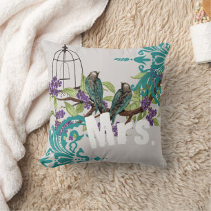 Almofada Noiva Vintage Teal Birdcage & Purple Blooms