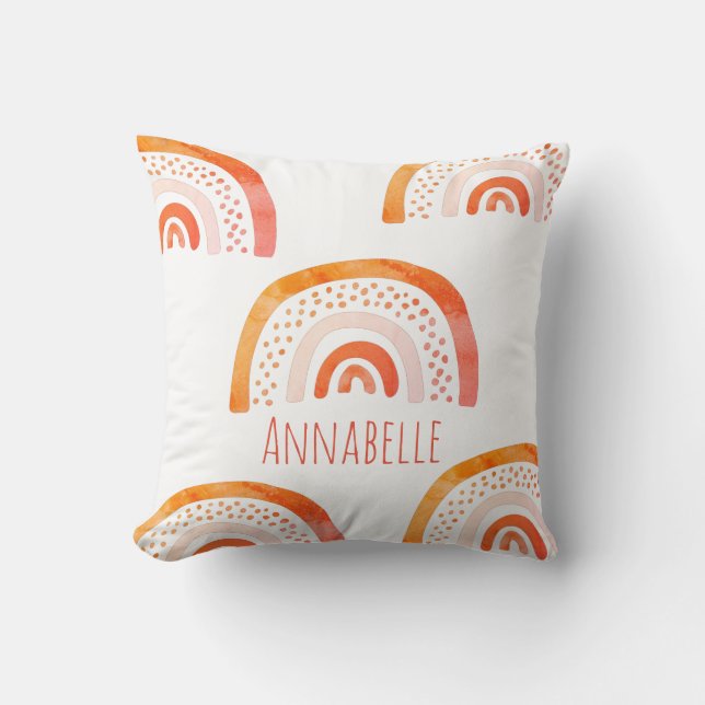 Almofada Nome Arco-Íris Aquarela Laranja Personalizado (Frente)