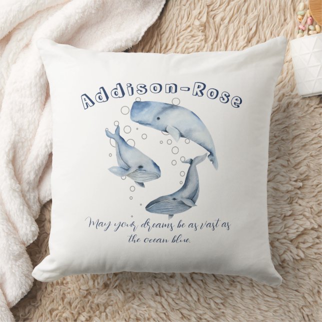 Almofada Nome Blue White Whale Ocean Theme Nursery (Cobertor)