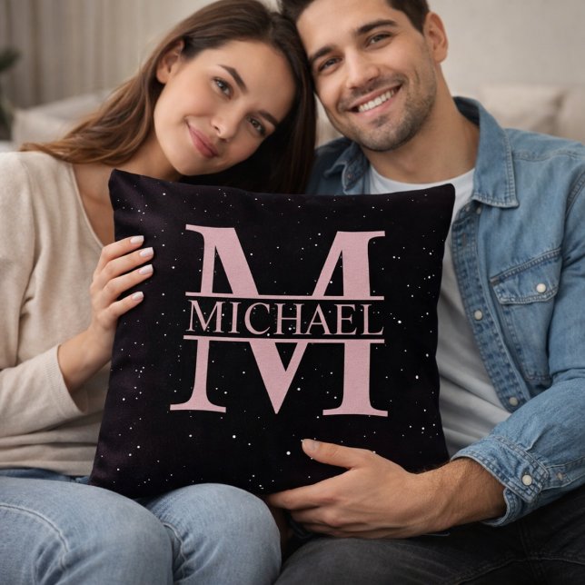 Almofada Nome com Monograma M em Rose Gold Personalizado (Criador carregado)