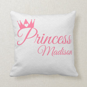 Almofada Nome cor-de-rosa da princesa Coroa Coração Tiara