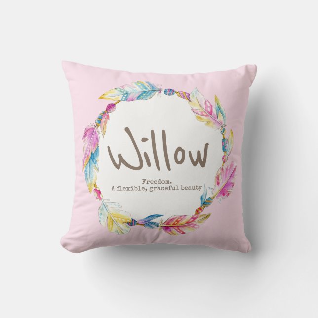 Almofada Nome da aquarela da folha de penas significando tr (Frente)