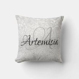 Almofada Nome da Cinza inicial Silver White Sparkle Girly S