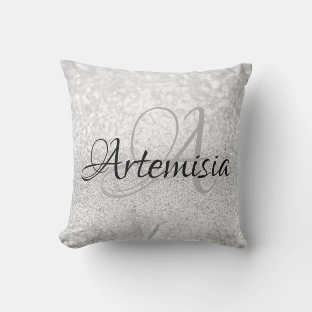 Almofada Nome da Cinza inicial Silver White Sparkle Girly S (Frente)