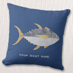 Almofada Nome da embarcação de pesca de atum<br><div class="desc">Atum divertido com um sorriso viscoso,  perfeito para o seu barco ou casa de praia. Arte original de Nic Squirrell. Altere o nome ou texto do barco para personalizar.</div>