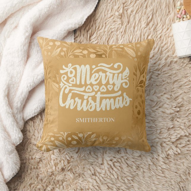 Almofada Nome da escrita Pincel Dourado Feliz Natal (Cobertor)