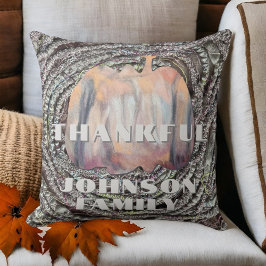 Almofada Nome da família agradecida guião de abóbora no out