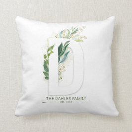 Almofada Nome da Família D Monograma Dourado Verde Elegante