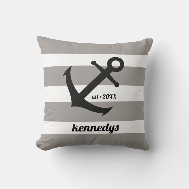 Almofada Nome da Família de Cinzas de Faixa Náutica (Frente)