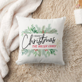 Almofada Nome da Família de Feliz Natal Moderno Personaliza
