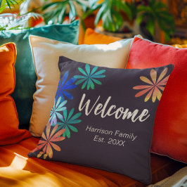 Almofada Nome Da Família Floral Estabelecido Bem-Vindo Escu