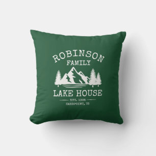 Almofada Nome da família Lago House Trees Forest Green