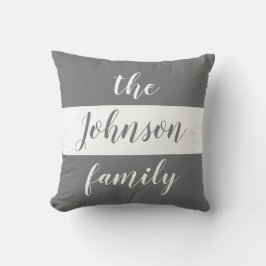 Almofada Nome da Família Listras Cinza Branco Personalizado