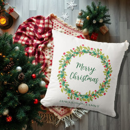 Almofada Nome da família russa Wreath Feliz Natal