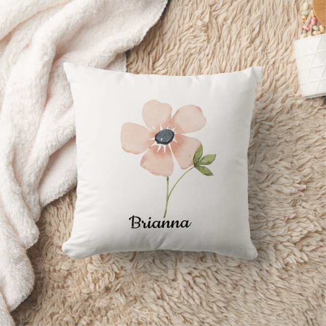 Almofada Nome da Flor em Aquarela Rosada (Cobertor)