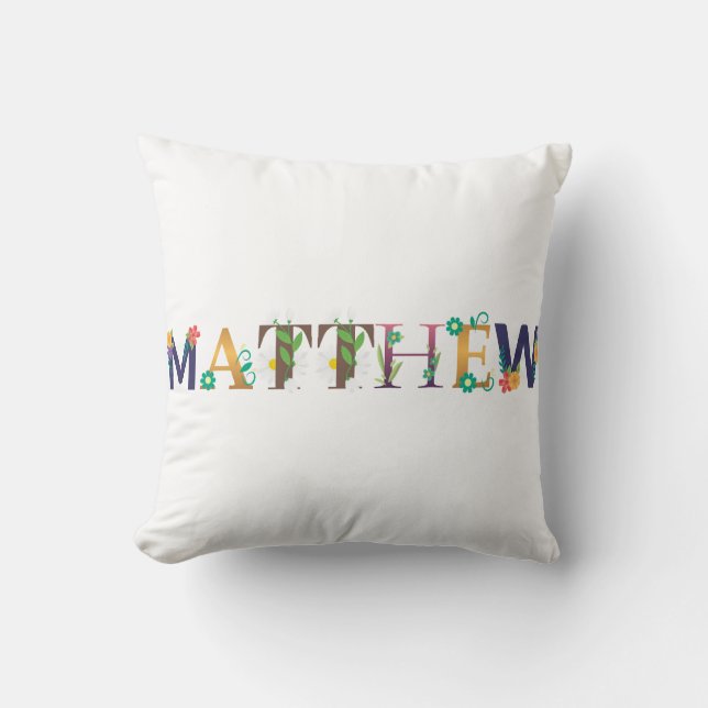 Almofada Nome da MATTHEW Art com flores bordadas (Frente)