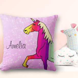 Almofada Nome da Menina Glitter Rosa Unicórnio Cinza