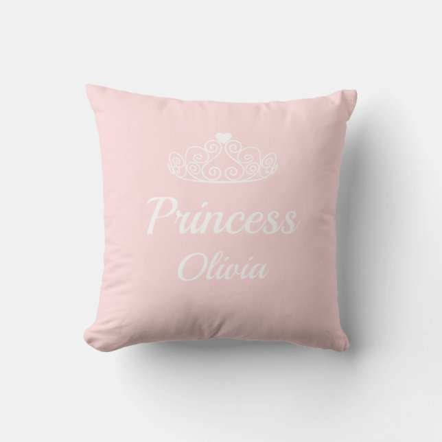 Almofada Nome da Princesa Rosa-Rosa com Tiara Personalizáve (Frente)