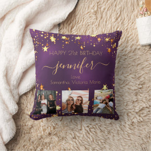 Almofada Nome das estrelas de ouro roxo