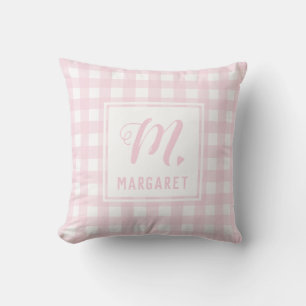 Almofada Nome das Raparigas da Xadrez de Búfalo-Rosa-Blush 