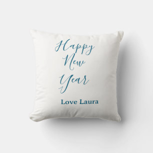 Almofada Nome de adição de feliz ano novo amor azul simples