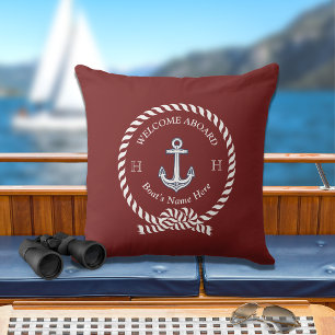 Almofada Nome de barco náutico corda de âncora Maroon verme