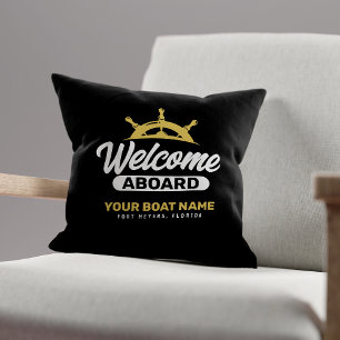 Almofada Nome de Barco Preto e Dourado Personalizado Bem-vi