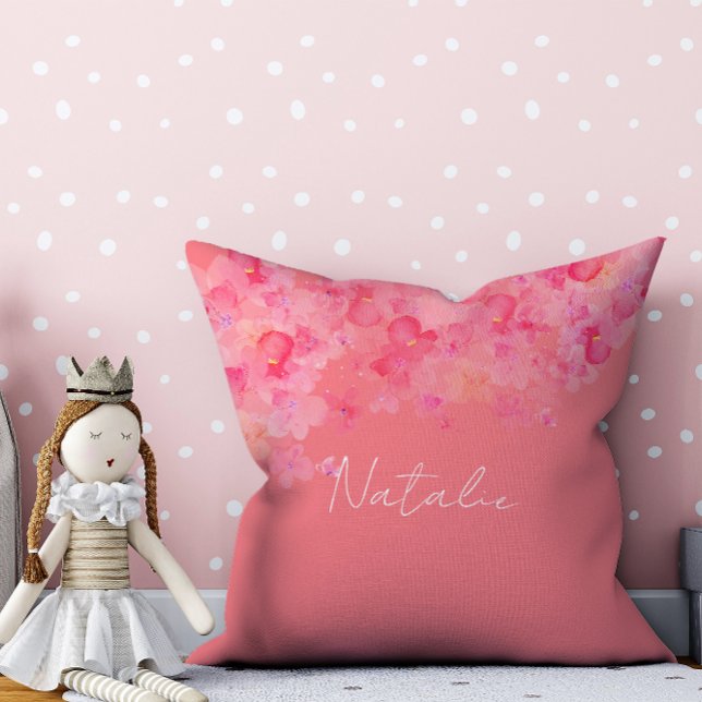 Almofada Nome de coral floral aquarela  (Criador carregado)