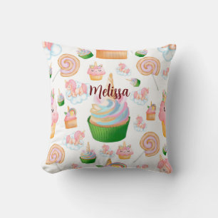 Almofada Nome de Cubo Rosa Unicorn de Cupcake Personalizado