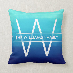 Almofada Nome de família de Ombre do azul de oceano &