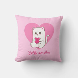 Almofada Nome de Gato de Coração Rosa Kawaii Cute Personali