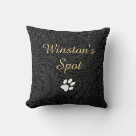Almofada Nome de Pet de Script Dourado Floral Preto Elegant