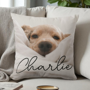 Almofada Nome de Roteiro Moderno Foto de Pet Personalizada 