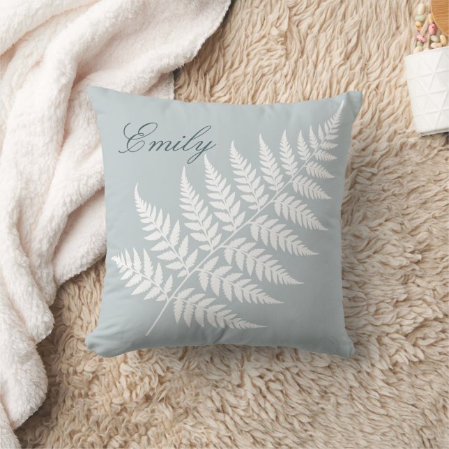 Almofada Nome de Script Gracioso Icy Blue White Fern (Cobertor)