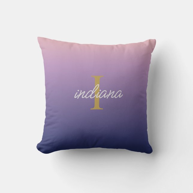Almofada Nome de Script Stylish com Monograma Roxo Azul Omb (Frente)