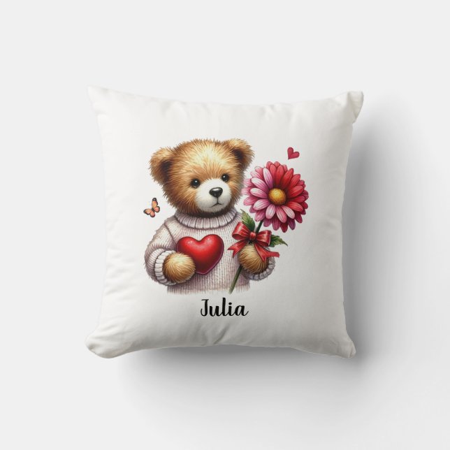 Almofada Nome de Urso de Pelúcia Adorável no Dia dos Namora (Frente)