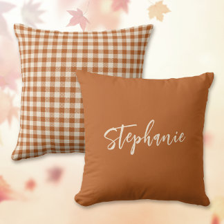 Almofada Nome de Xadrez Gingham Laranja Queimado de Outono