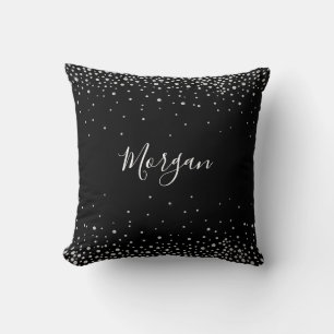 Almofada Nome DIY Script Branco & Diamantes Brancos, Preto