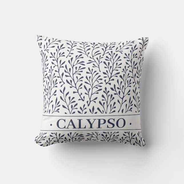 Almofada Nome do barco náutico. Algas Marinhas. Azul marinh (Frente)